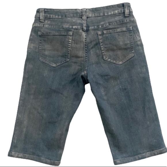 Cache Shorts Blue Denim Brushed Silver Shimmer Knee Length Bermuda Shorts Size 4 - Picture 4 of 12